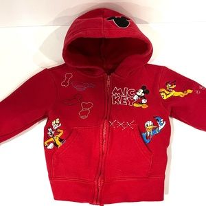 DISNEY Parks Mickey Mouse and Friends Red Zip Up Sweatshirt - Size 2T